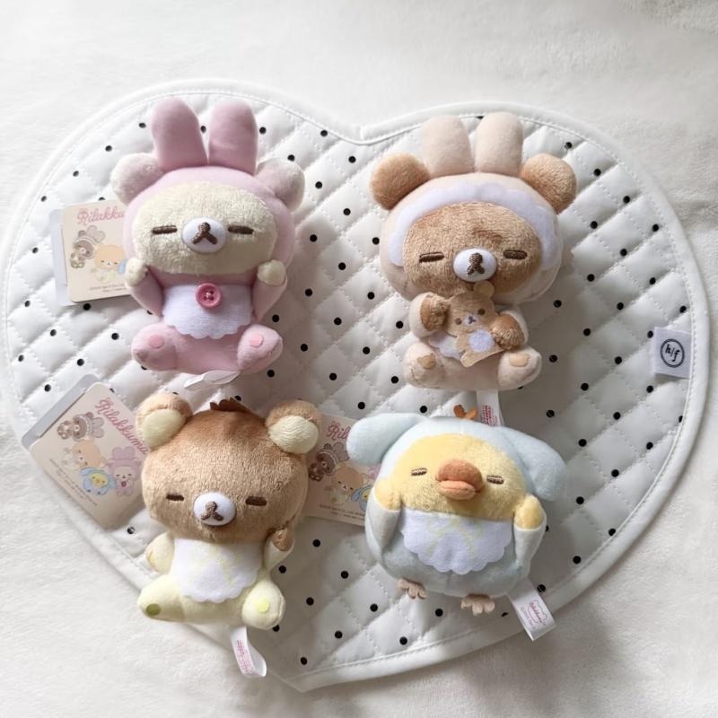 Cute Rabbit Ear Bear Plush Keychain Soft Stuffed Animal Doll Pendant Kawaii Toy Gift