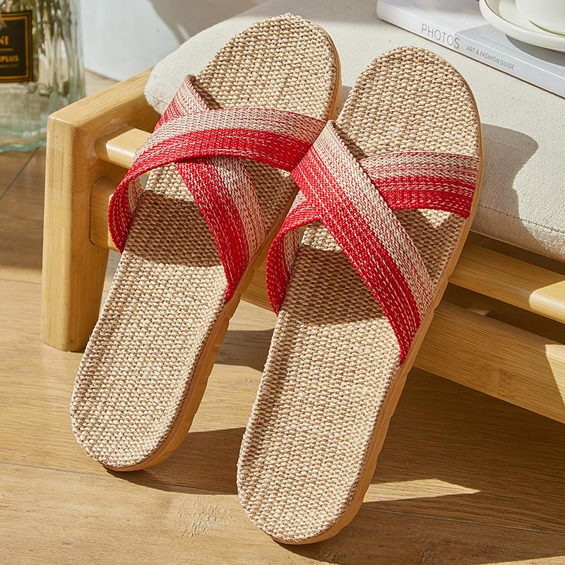 Linen slippers deodorant and non-slip indoor cotton and linen cool slippers women's summer breathable home leisure sandals free shipping