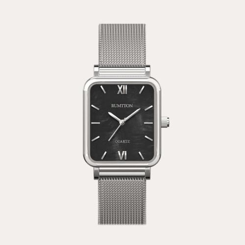 [RUMTTON] RUMTTON Мужские Часы Harbor с Крупной Сеткой Черно-Серебристые One Size
