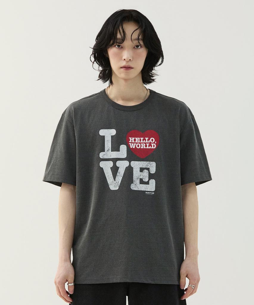 Mimdeowodeulobeu Hello World Love T-Shirt_Charcoal