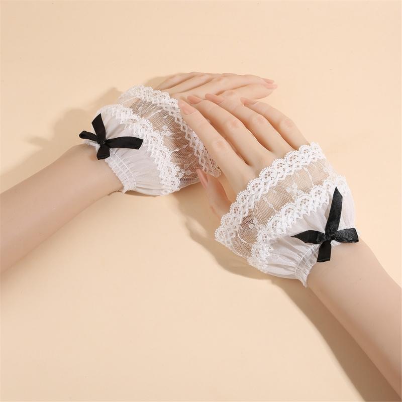 2 Pairs Quick Wear Detachable Lace Hand Sleeves for JK Uniform and Daily Use Comfortable Ruffled Floral Lace Wrist Cuffs