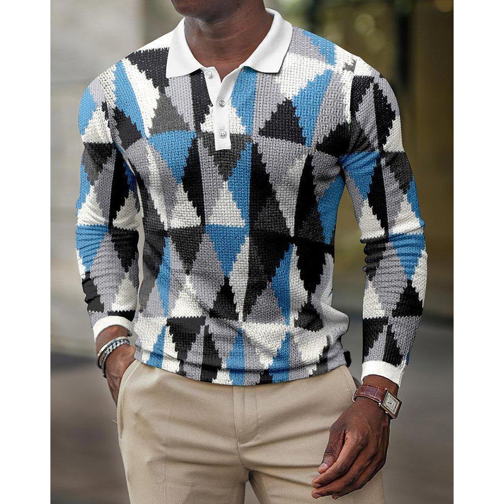 

Новая мужская толстовка с геометрическим 3D-принтом, повседневная рубашка-поло с лацканами XXL