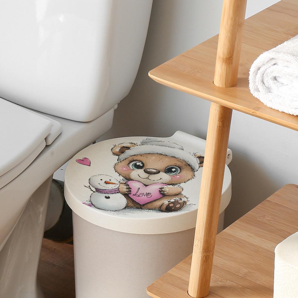 Baby Bear Heart Snowman Toilet Wall Sticker Self-Adhesive Removable Bathroom Cute Home Decor Art