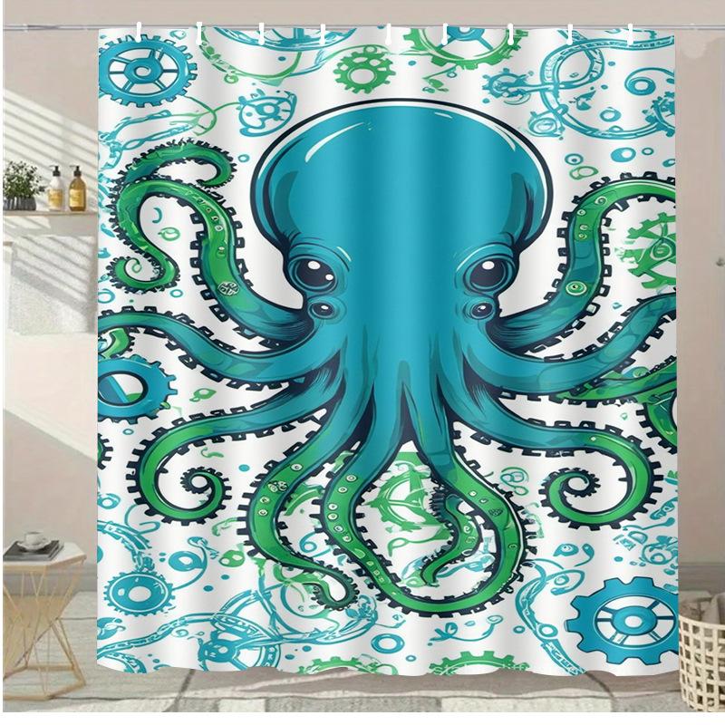 

Cartoon Octopus Animal Washable Dirt-Resistant Shower Curtain Shower Head Waterproof Polyester Bath Curtain For Home Decor W60H190(CM)-1 Pcs