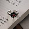 Adjustable Open Sophisticated Copper Ring With Red Zircon For Women Vintage Punk Inspired Fashion