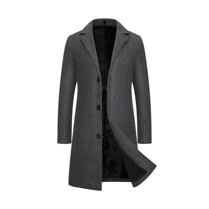 Frühling Herbst Neue Lange Baumwolle Mantel Neue Wollmischung Reine Farbe Casual Business Mode Herrenbekleidung Schlank Windjacke