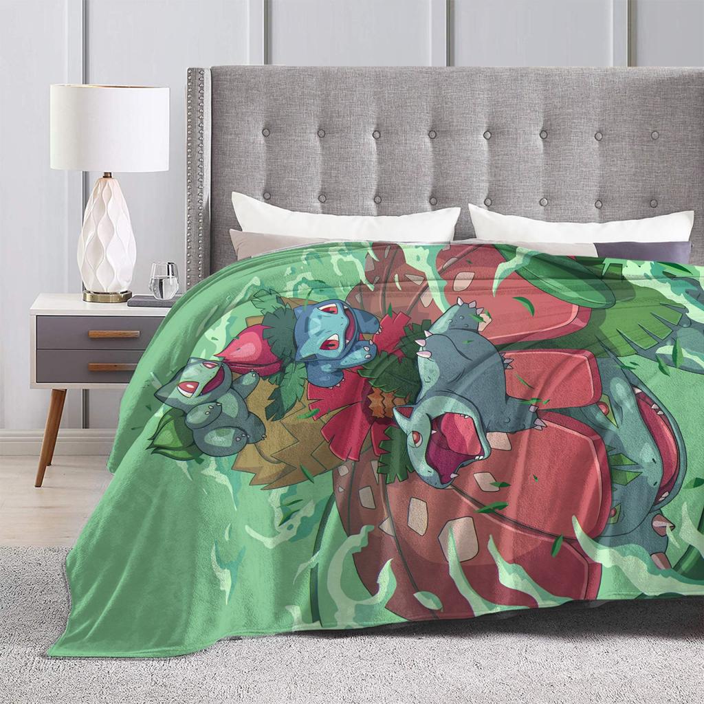 Bulbasaur Bloom Anime Blanket Quality Warm Soft  Throw Blanket Spring Students Couch Chair Sofa Bed Aesthetic Bedspread