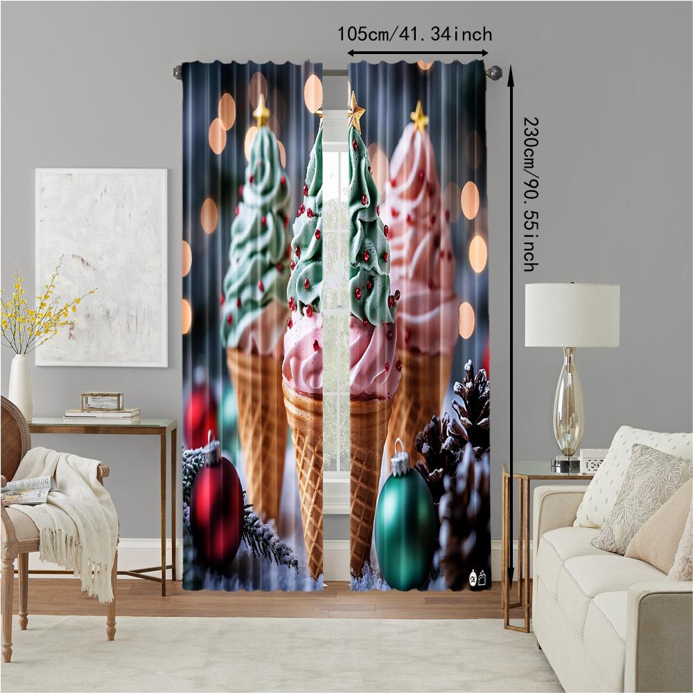 Versatile Polyester Transparent Curtains Home Decoration Ice Cream Use Bedrooms Living Rooms Curtain Set Of 2 Made Washable Area Ready