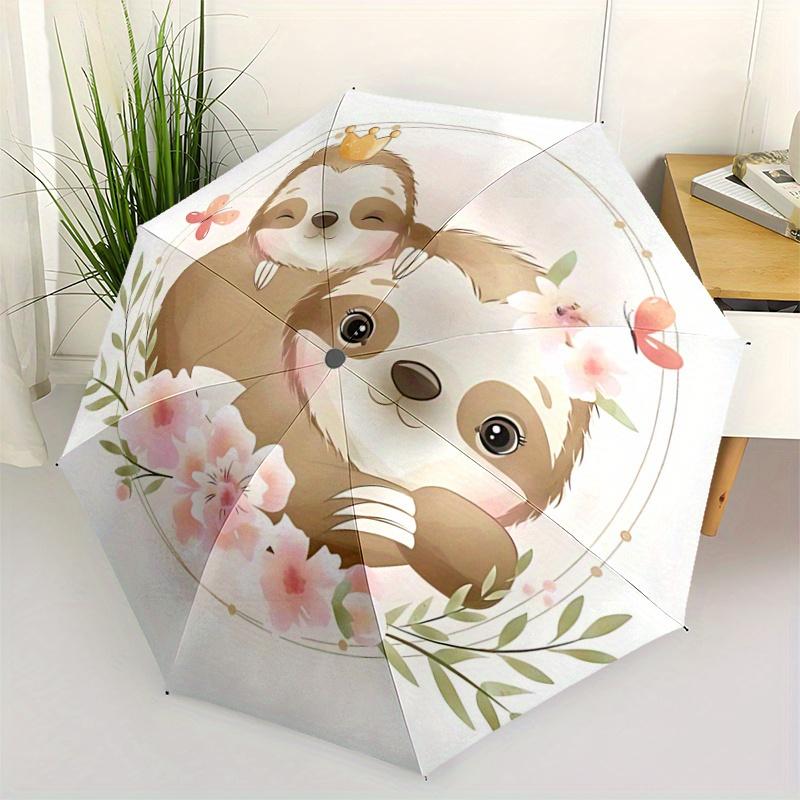 

1pc Cute Sloth Family Design Automatic Opening/Closing Umbrella - Portable 3-Fold Design, 8 Iron Frame Outdoor Umbrella, Perfect Gift for Fans, T