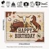 2D Western Happy Birthday Photography Backdrop, Cowboy Horse & Cactus Decor