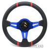 ALTEED Sports Steering Wheel, 350mm Deep Cone Model, Blue Spoke X Carbon Fiber Design, Aftermarket Car Steering Wheel