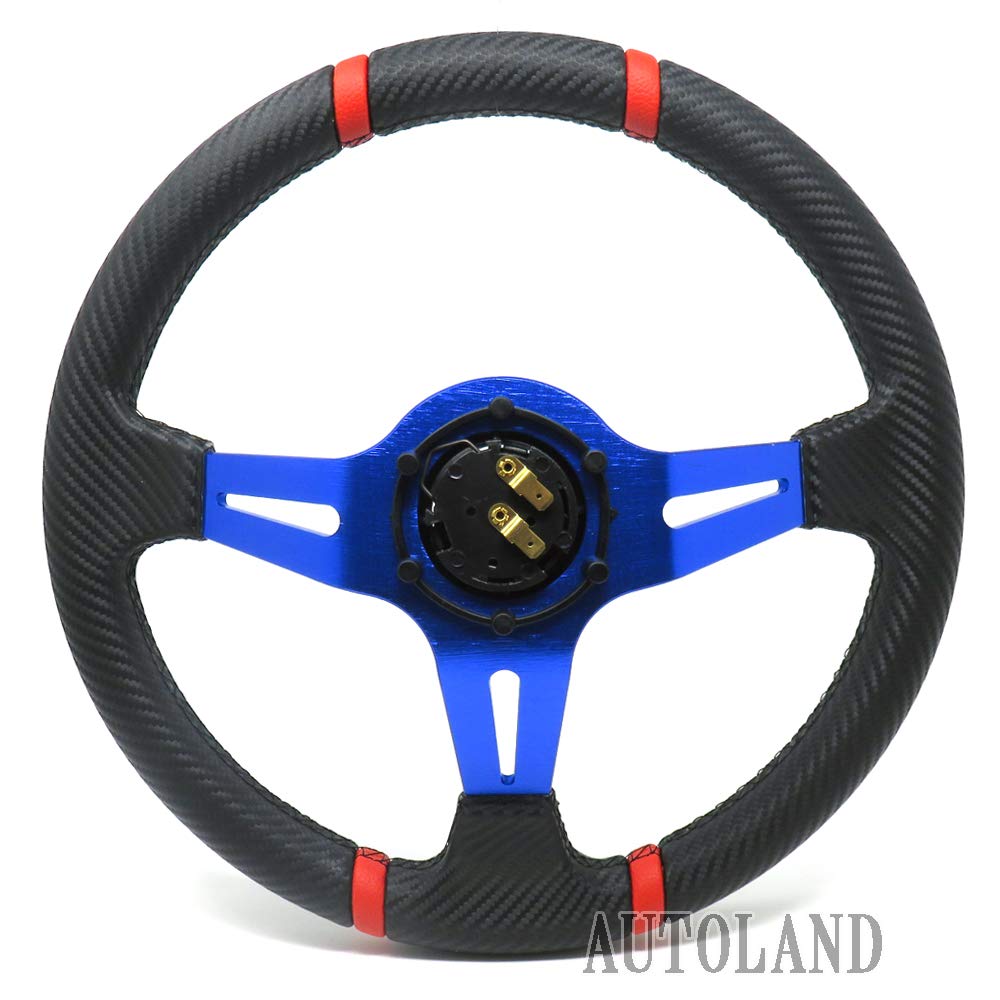 ALTEED Sports Steering Wheel, 350mm Deep Cone Model, Blue Spoke X Carbon Fiber Design, Aftermarket Car Steering Wheel