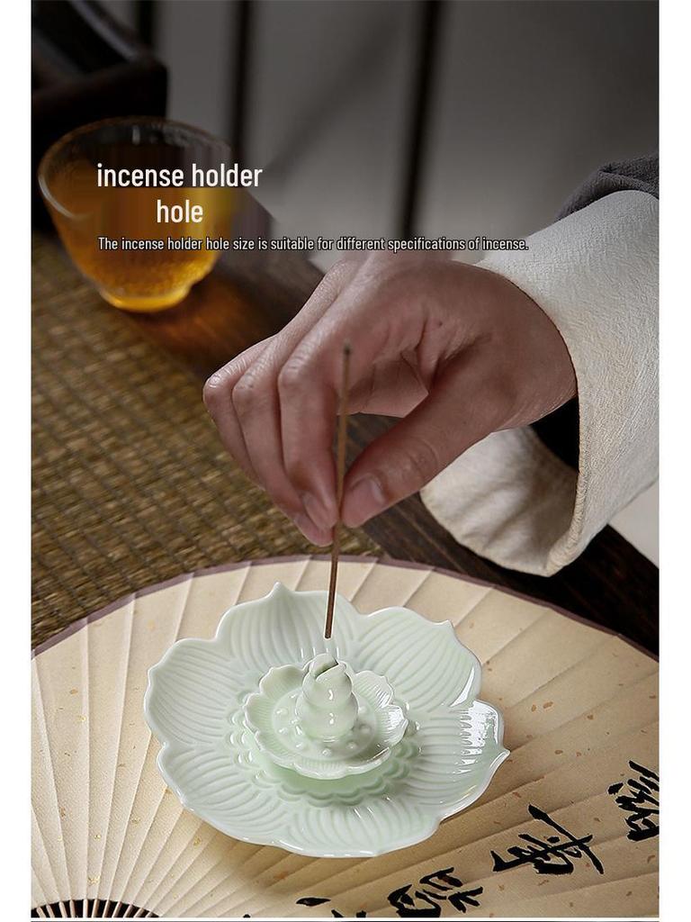 Ceramic Lotus Incense Holder for Sticks, Coils, and Cones - Home & Office Multi-Purpose Burner for Sandalwood and Agarwood Incense.