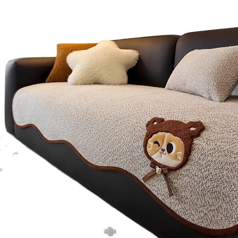 New Special-Shaped Leather Sofa Cushion Cartoon All-Season Non-Slip High-End Chenille Anti-Cat Scratch Seat Cushion Cover