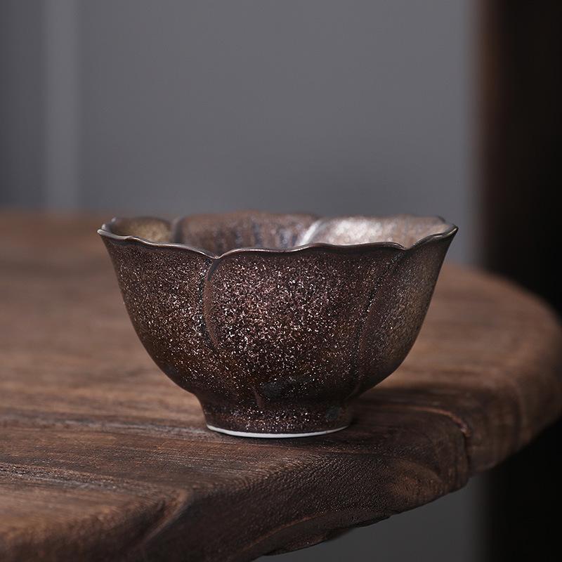 Ceramic Tea Cup, Kung Fu Tea Set Tea Cup, Master Cup, Wood-fired Bucket Hat Cup, Black Pottery Flower Cup, Single Cup, Light Luxury Retro