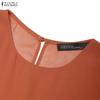 ZANZEA Women Casual Round Neck Solid Color See-Through 3/4 Sleeve Loose Cover Up Blouse