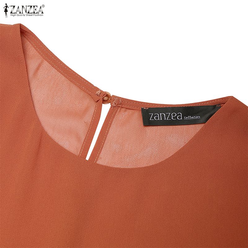 ZANZEA Women Casual Round Neck Solid Color See-Through 3/4 Sleeve Loose Cover Up Blouse