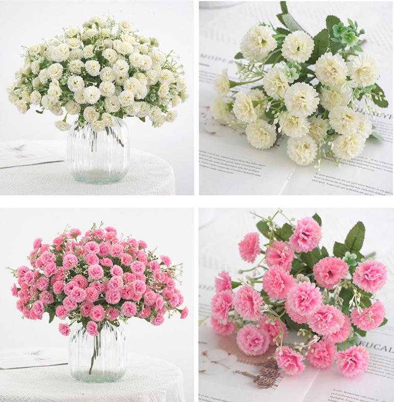 [1 Bouquet] 20 Heads Carnation Simulation Hydrangea Artificial Flowers Fake Silk Flower Garden Small Lilac Flowers Decor