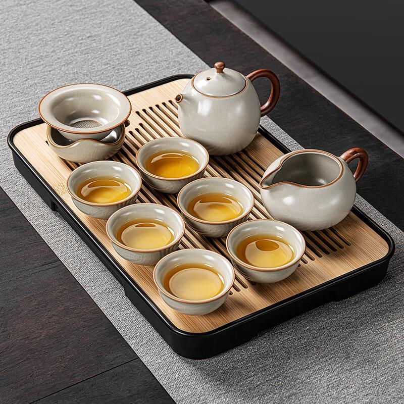 Huang Ru Kiln Longdan Pot 9-Piece Chinese Tea Set with Tray