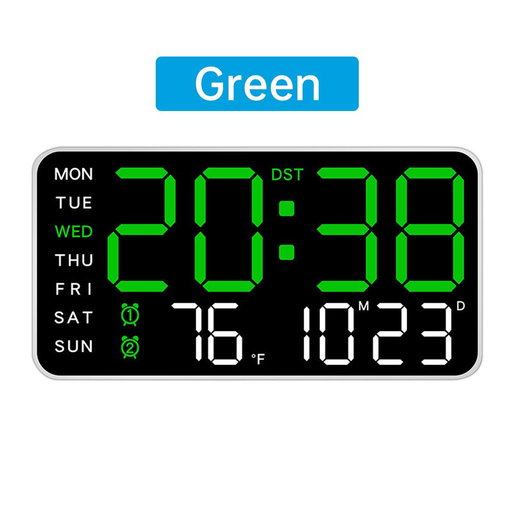 

Большой экран цифровые настенные часы с дисплеем температуры, недели и даты, подвесные часы с автоматическим затемнением, настольные часы с 12/24-часовым электронным светодиодным будильником зелёный