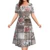 Summer Ladies Retro Casual Dress 3d Printing Loose Round Neck Short-sleeved Dress Suitable for Daily Wear