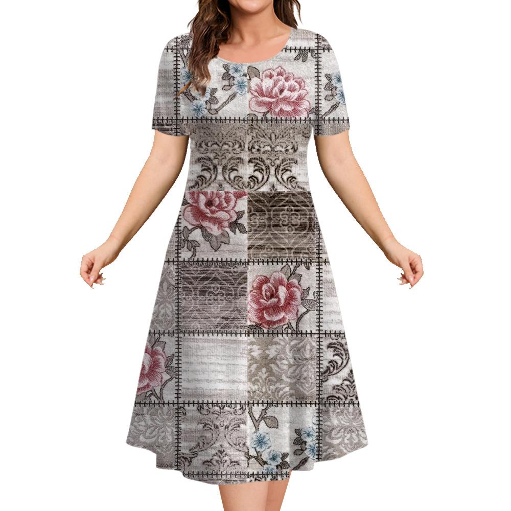 

Летнее женское ретро-платье повседневное с 3D-печатью свободное с круглым вырезом с короткими рукавами, подходит для повседневной носки S