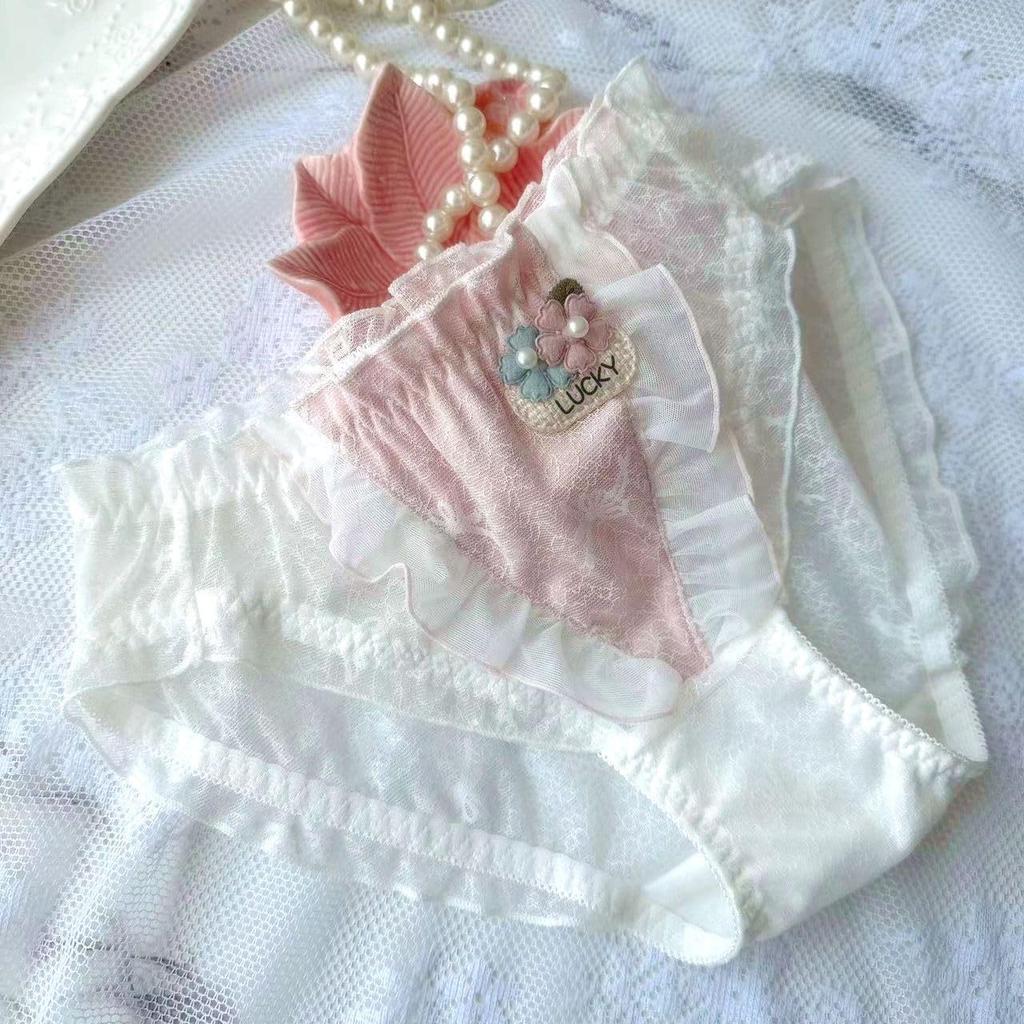 EasyTalk Cute Student Panties with Elegant Girlish Covers the Shapes the Underwear Embroidery, Lace, Atmosphere, Breathable, Comfortable,