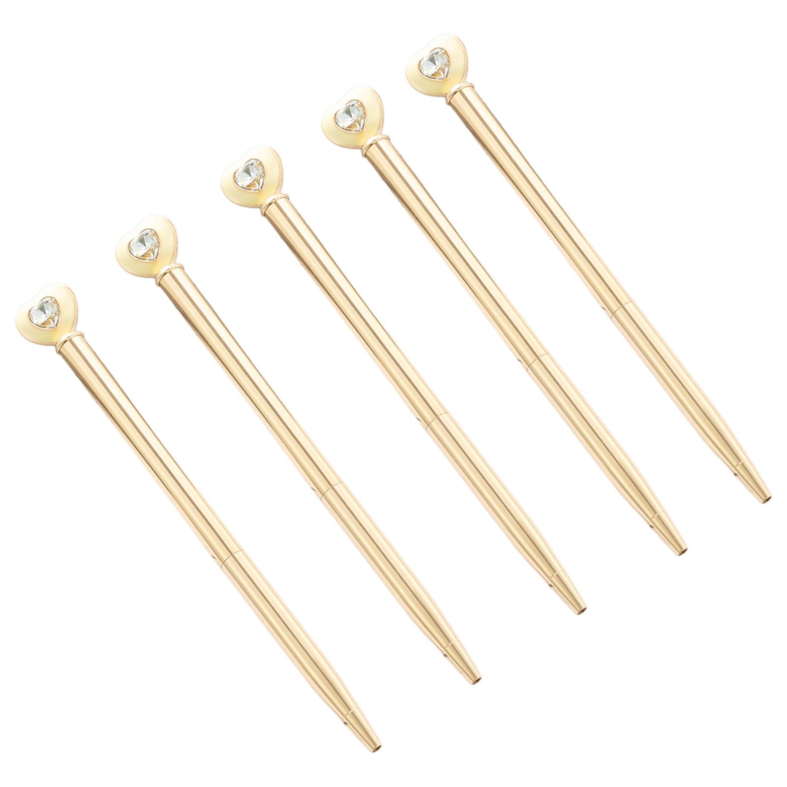 6Pcs Twist Action Ballpoint Pen Heart Crystal Ballpoint Pen