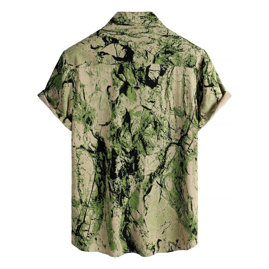 Men's Short Sleeved Shirt, Daily Fashion Printed Button Top, Chest Pocket Cardigan