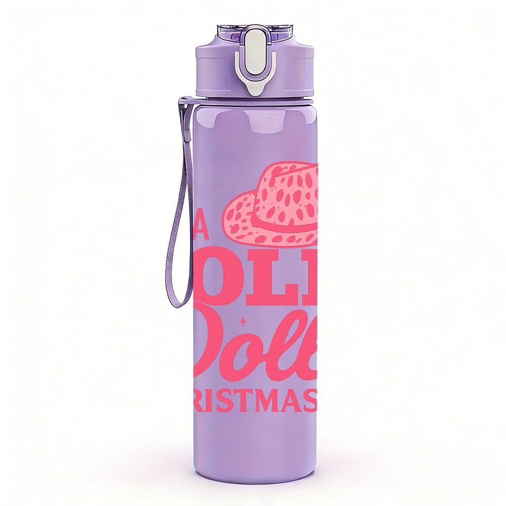 1PC Have A Holly Dolly Christmas Hat 750ml Color Plastic Sports Water Bottle Leakproof Flip Straw Lid Suitable for Sports Office Home Use