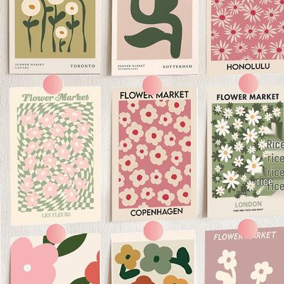 Qiyu 15-teiliges Postkarten- und Wandaufkleber-Set mit floraler Kunst zur Dekoration von Studentenwohnheim und Schreibtisch