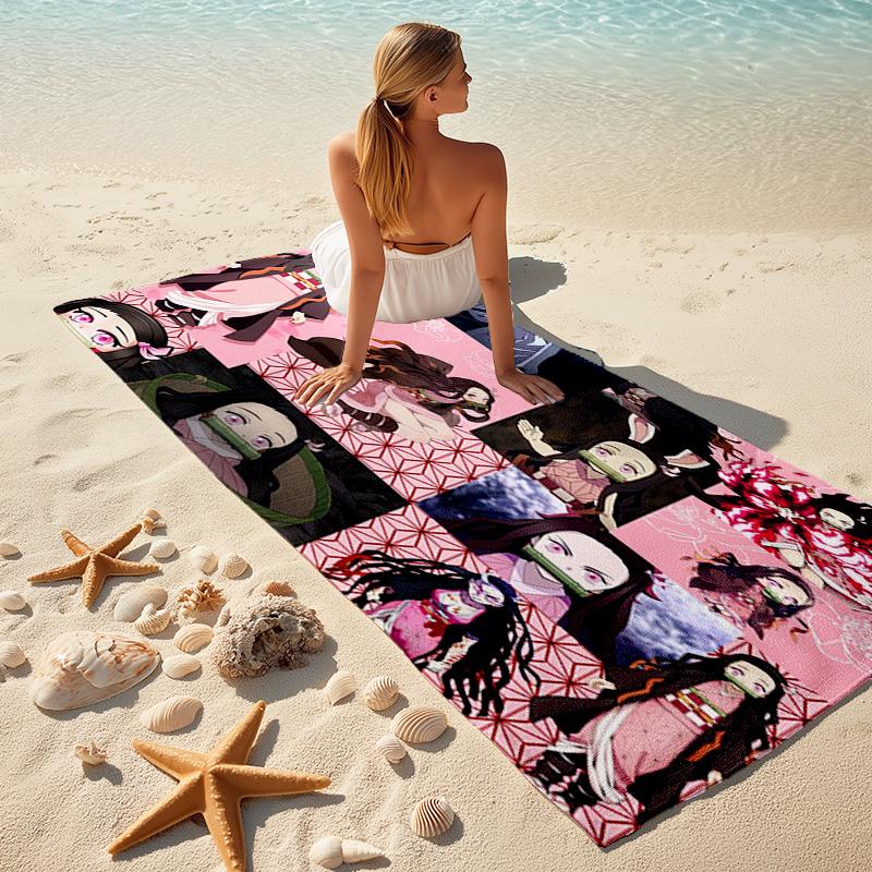Japanese artist Koyoharu Gotouge's Demon Slayer beach towel, outdoor camping vacation swimming beach towel, outdoor absorbent bath towel blanket K18