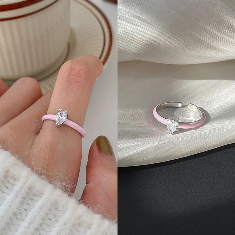 Drip Glaze Combination Stacked Ring Female Niche Design Opening Personality Fashion Retro White Advanced Feeling Index Finger Ring Tide