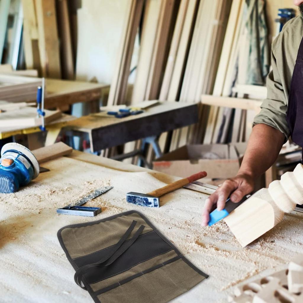 Uonlytech Rollwerkzeugtasche Leinwand Aufrollbare Tasche Schraubenschlüssel-Organizer mit Taschen Holz schnitzwerkzeuge Meißel Handwerkzeuge Tasche für Mechaniker Schreiner