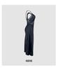 Elegant Black Lace Satin Nightgown: See-through, V-neck, Midi Length, Comfortable Camisole Dress.