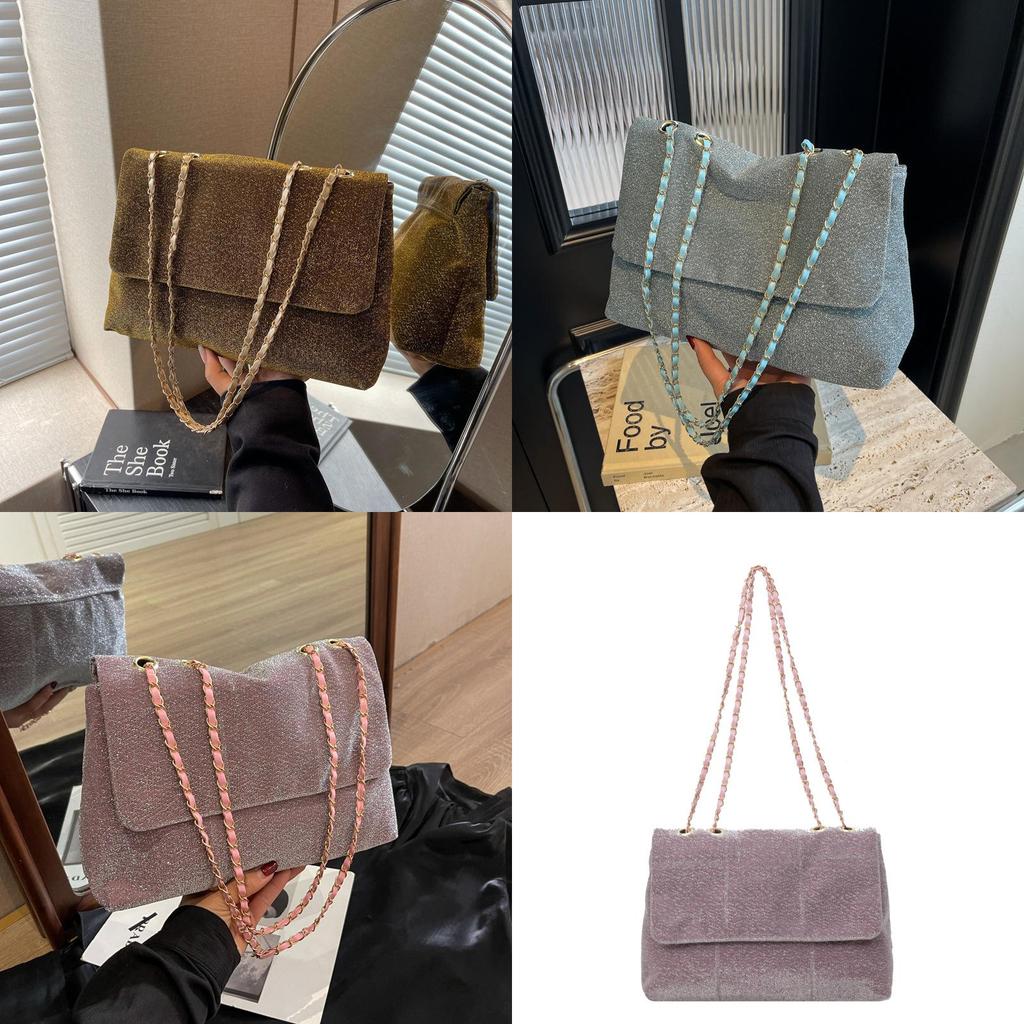 2024 New Commuter Fashion Retro Corduroy Large Capacity Simple Chain Shoulder Crossbody Bag For Women In Black