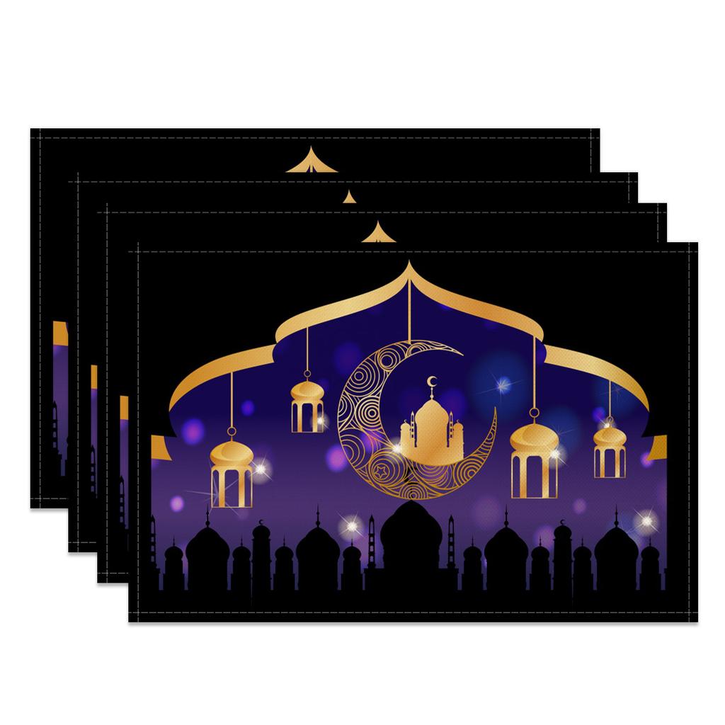 Ramadan Eid Tischsets Islamische Moschee Mondsichel Stern Design Festliche Tischdekoration für Iftar Eid al Fitr Langlebig Waschbar
