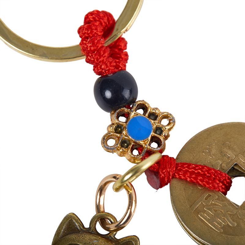 Lucky Cat Car Keychain Brass Five Emperor Coin Keychain Pendants Cute Animal Handmade Jewelry