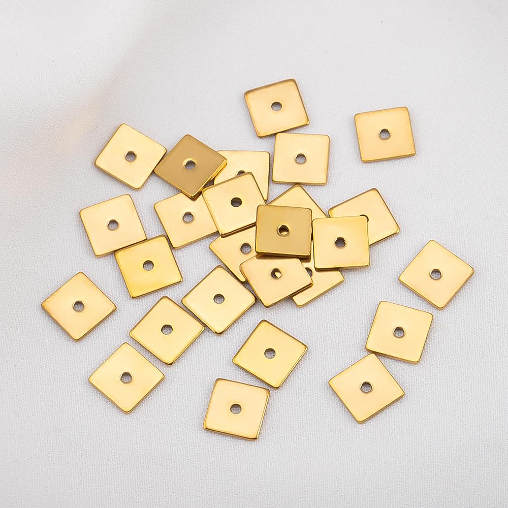 25pcs 50pcs 8mm Stainless Steel Square Flat Spacer Beads Loose Beads Hole 1.3mm Gold Color Bead for Jewelry Making DIY Wholesale
