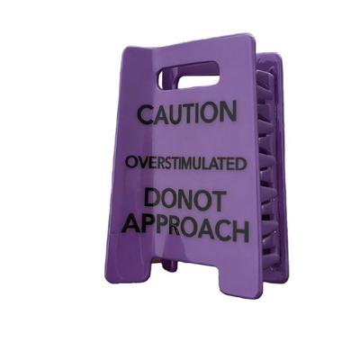 Funny Creative Hair Claw Clip Caution Overstimulated Sign Buns Holder Headdress Enhancing Humor for Everyday Use
