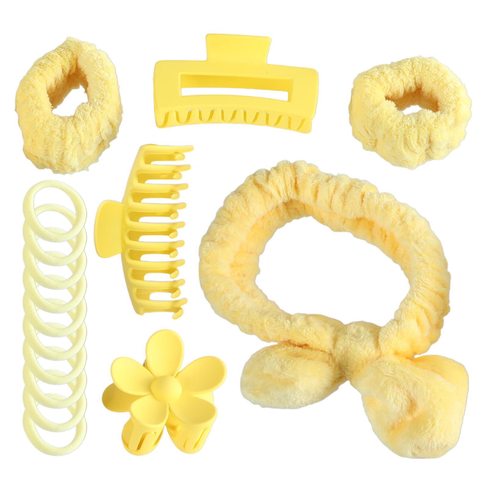 

Makeup Shower Sports Skincare Accessories Unique Headband with Bowknot and Wristbands Hair Clip Set for Skincare жовтий