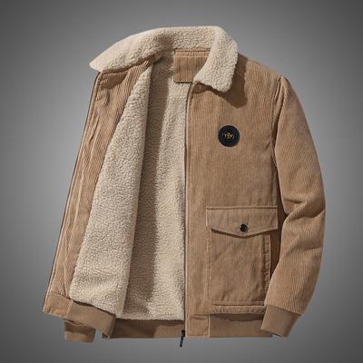 Corduroy Jacket for Autumn and Winter Men's Plush Velvet Thickened Work Lapel Jacket Lamb Lint Cotton Jacket