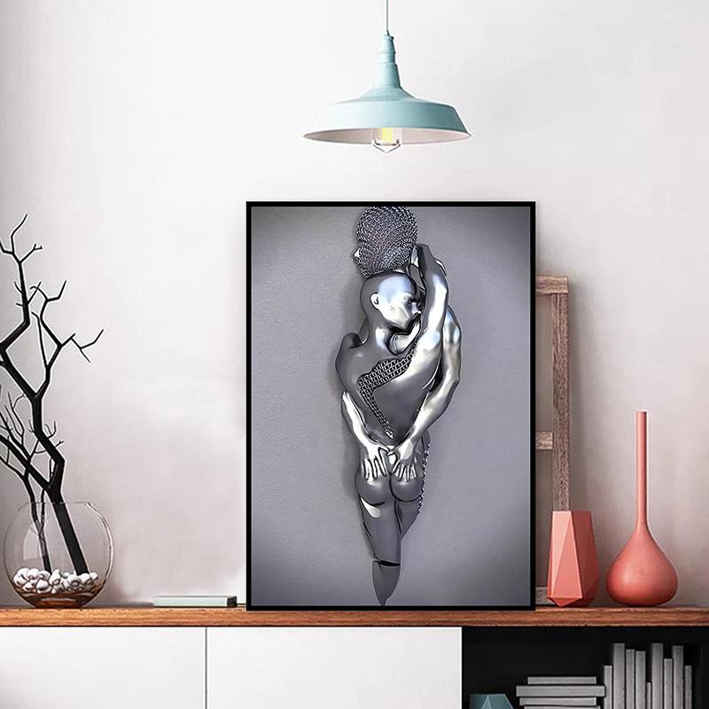 3D Abstract Metal Man Decorative Painting Poster Nordic Prints Canvas Painting Wall Art Picture for Living Room Home