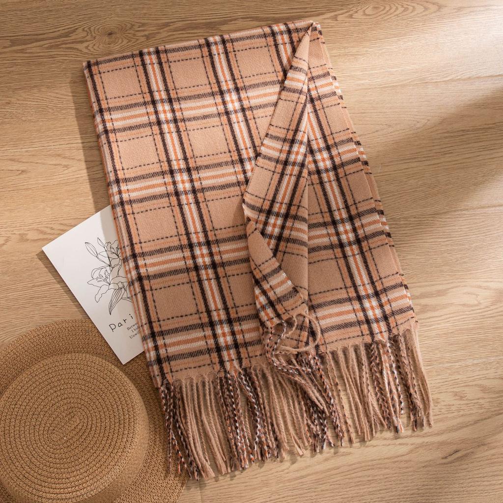 Scarf New Imitation Cashmere Retro Scarf Women's Korean Autumn and Winter Plaid Scarf Tassel Shawl Scarf