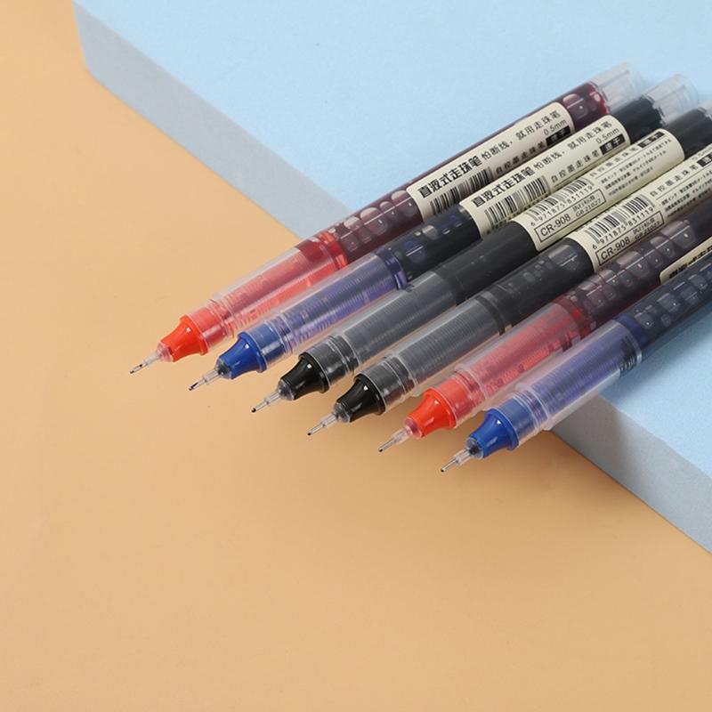 10Pcs/Pack Portable Rollerball Pen 3 Colors Optional Anti-Slip Pen Grip 0.5mm Needle Nib Office School Writing Supplies