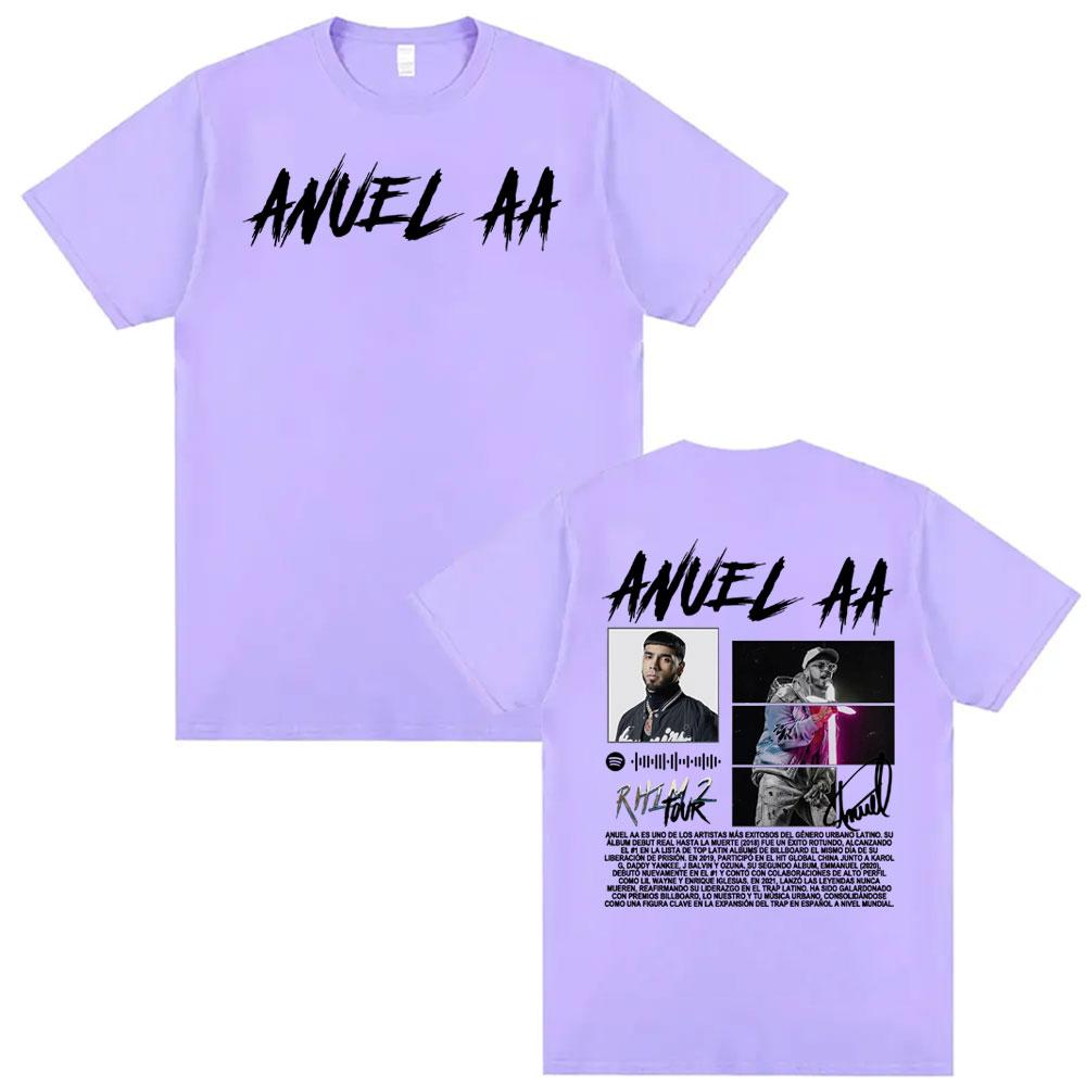 Rapper Anuel AA Rhlm 2 Album Tour Printed Tee Shirt Unisex Women Fashion Trend Hip Hop Pop Music Tshirt Pure Cotton Loose T Shirts