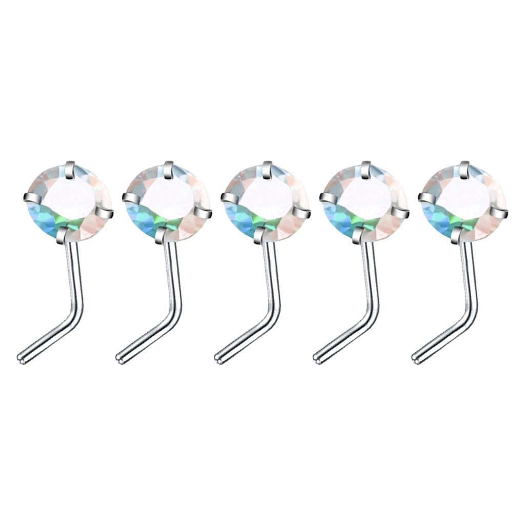 5Pcs Sturdy Alloy Nose Piercing Jewelry Set L Shape Studs and Hoops With CZ Designs Accessory for Stylish Look