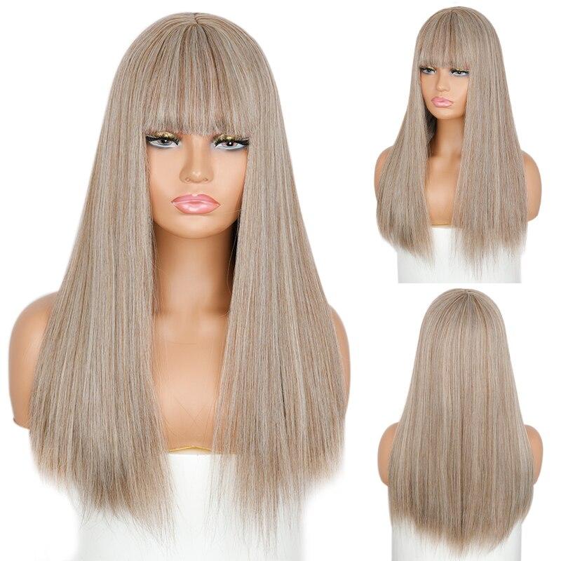MISSQUEEN Ombre maro auriu păr lung drept Lolita peruci Bobo cu breton Peruci sintetice pentru femei Cosplay rezistente la căldură