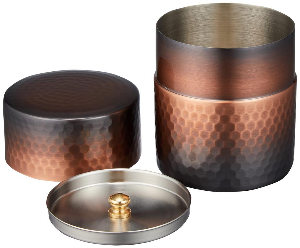 Shinko Metal Small Tea Caddy with Shakudo Finish (Capacity: 150g) Pure Copper Shakudo Finish with Hammered Texture, BC-213