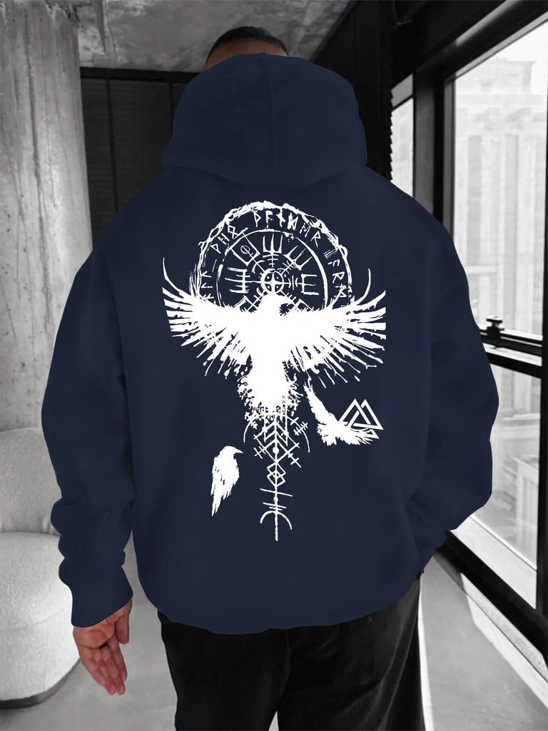 Norse Myth Hoodie Hip Hop Sports Streetwear Viking Raven Rune Occult Art Print Casual Loose Pullover Sweatshirt Tops